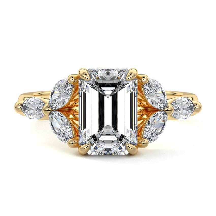 Anya - Emerald Cut Yellow Gold Engagement Ring Detail View | Nura Lab