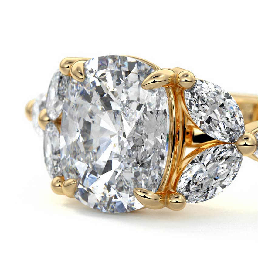 Anya - Cushion Yellow Gold Engagement Ring Profile View | Nura Lab