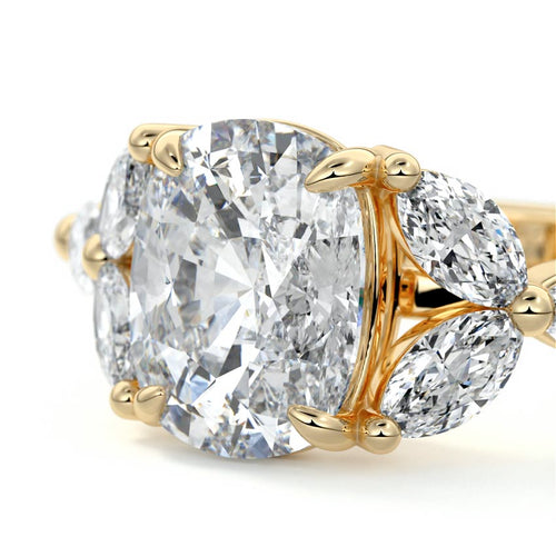 Anya - Cushion Yellow Gold Engagement Ring Profile View | Nura Lab