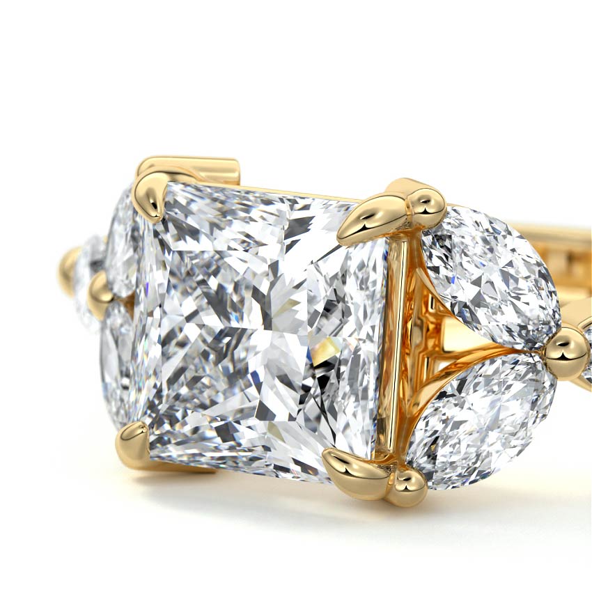 Anya - Princess Yellow Gold Engagement Ring Profile View | Nura Lab