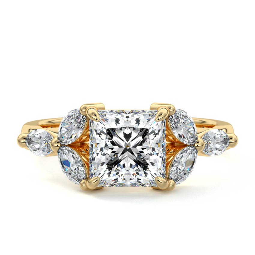 Anya - Princess Yellow Gold Engagement Ring Detail View | Nura Lab