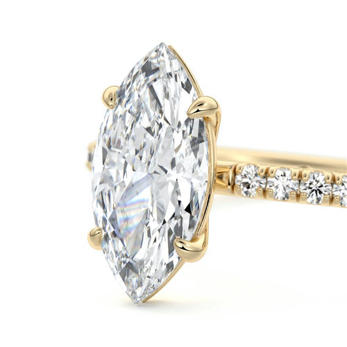 Hera - Marquise Yellow Gold Engagement Ring Profile View | Nura Lab