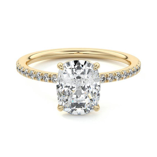 Hera cushion pavé solitaire lab grown diamond engagement ring in yellow gold