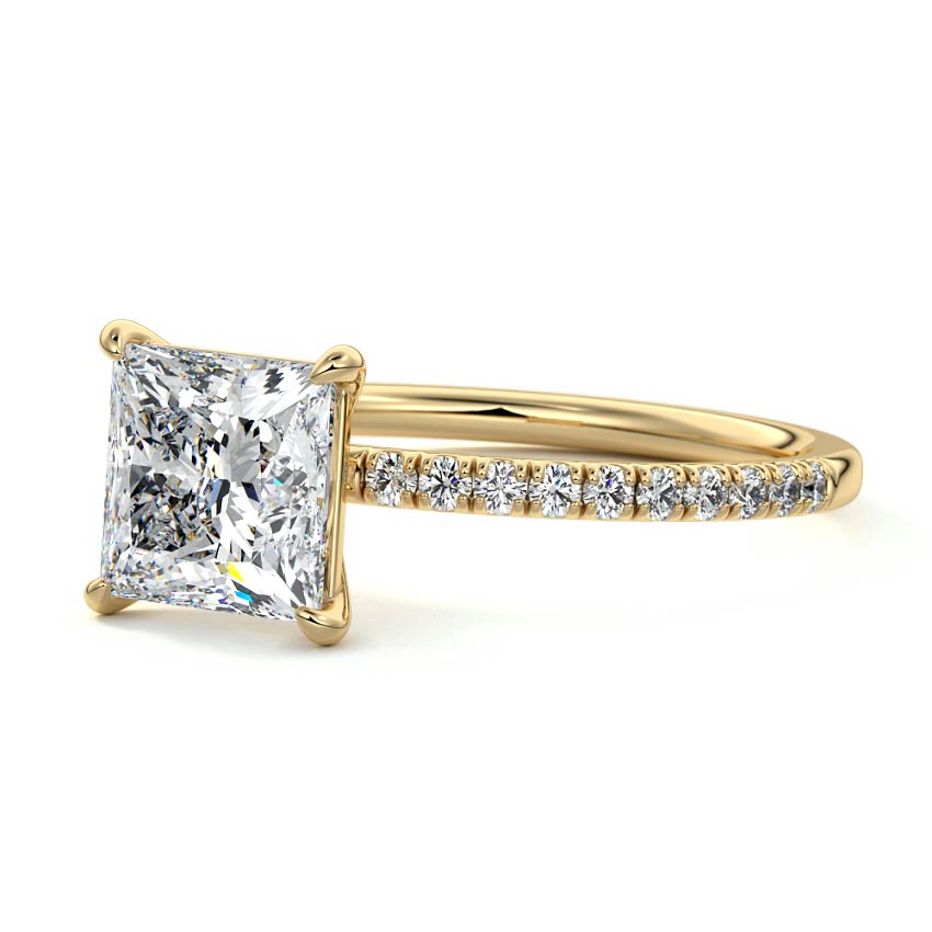 Hera - Princess Yellow Gold Engagement Ring Profile View | Nura Lab