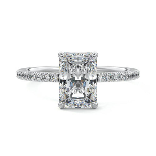 Hera radiant pavé solitaire lab grown diamond engagement ring in white gold