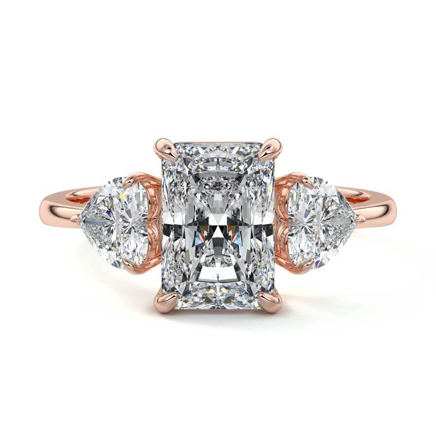Ariadne radiant three-stone lab grown diamond engagement ring in rose gold