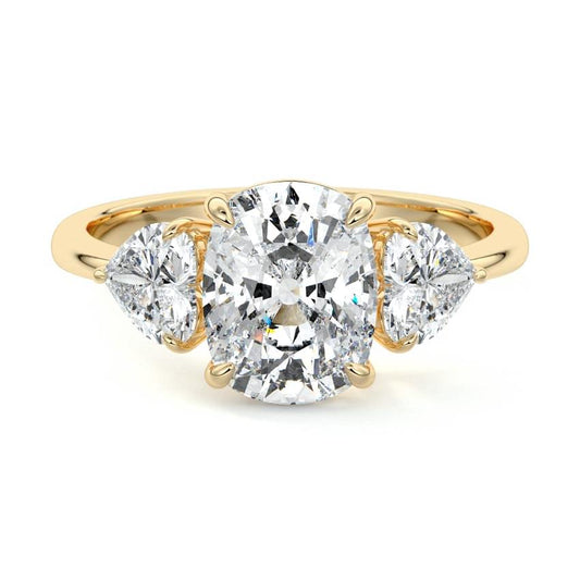 Ariadne cushion three-stone lab grown diamond engagement ring in yellow gold
