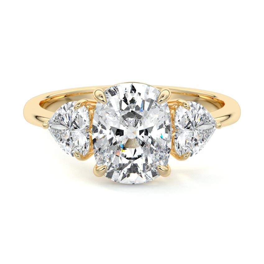 Ariadne cushion three-stone lab grown diamond engagement ring in yellow gold