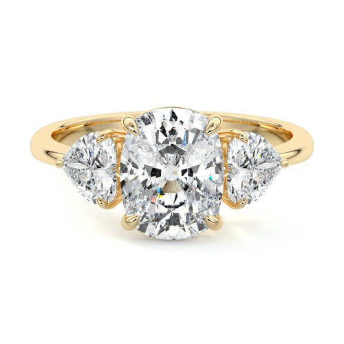 Ariadne cushion three-stone lab grown diamond engagement ring in yellow gold