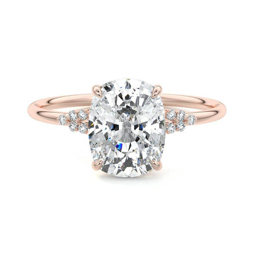 Aster cushion floral side stone lab grown diamond engagement ring in rose gold