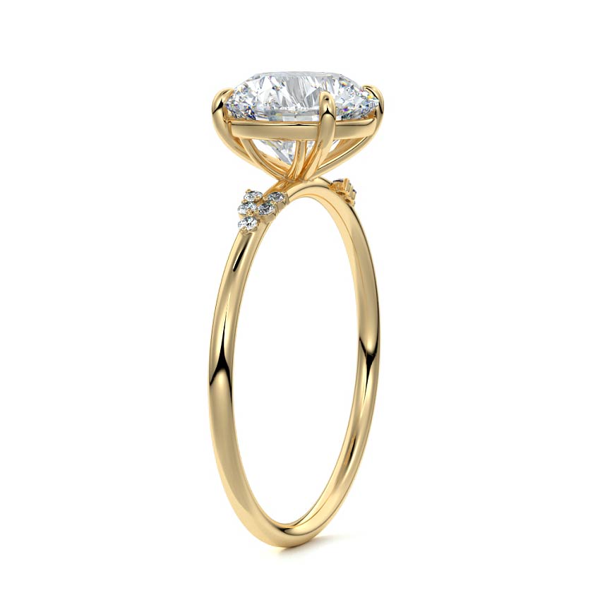 Aster round floral side stone lab grown diamond engagement ring in yellow gold
