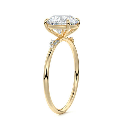 Aster round floral side stone lab grown diamond engagement ring in yellow gold
