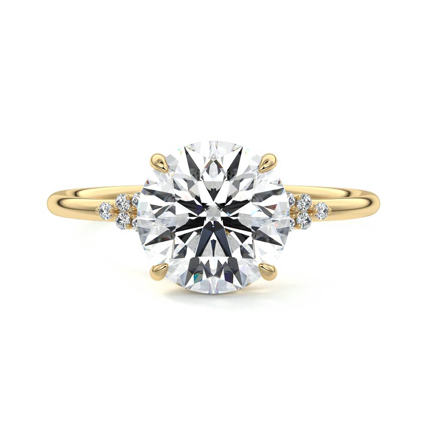Aster round floral side stone lab grown diamond engagement ring in yellow gold