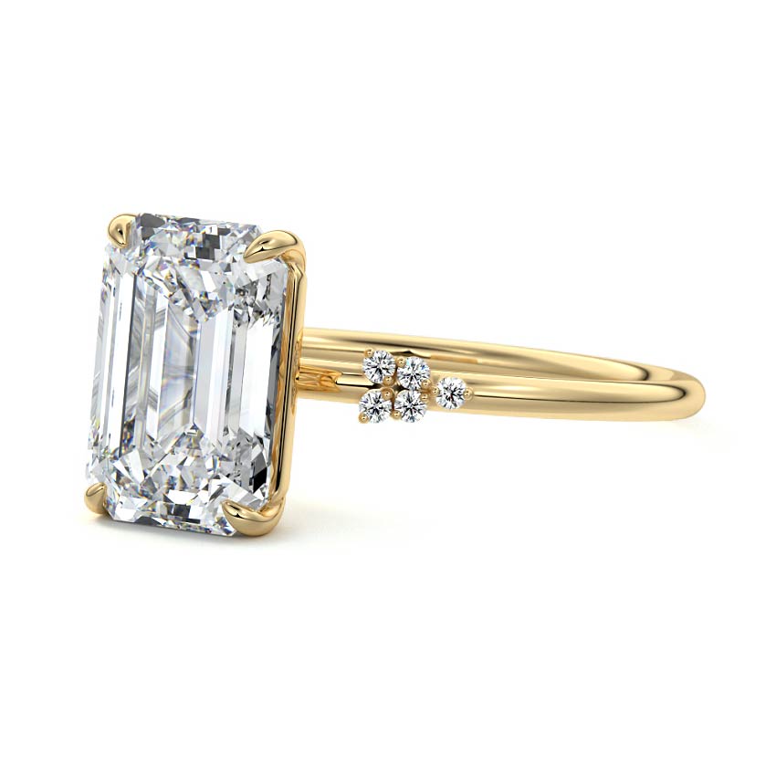 Aster - Emerald Cut Yellow Gold Engagement Ring Profile View | Nura Lab
