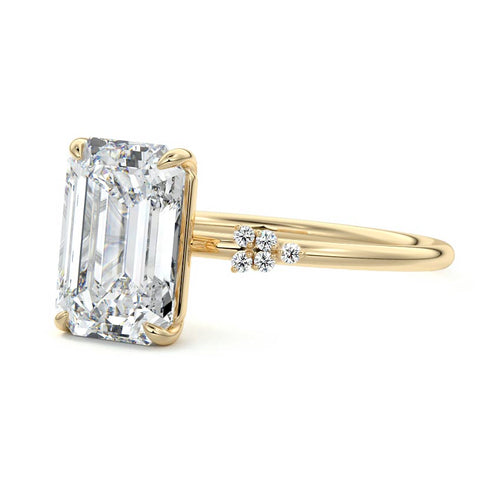 Aster - Emerald Cut Yellow Gold Engagement Ring Profile View | Nura Lab