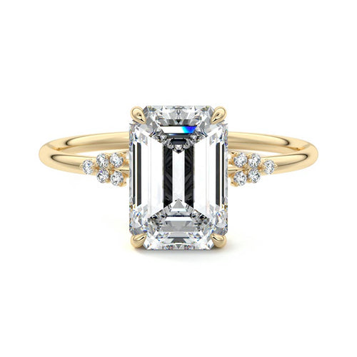 Aster - Emerald Cut Yellow Gold Engagement Ring Detail View | Nura Lab