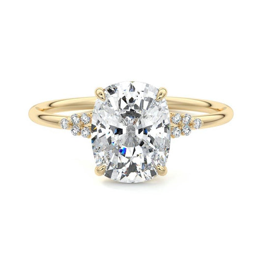 Aster cushion floral side stone lab grown diamond engagement ring in yellow gold