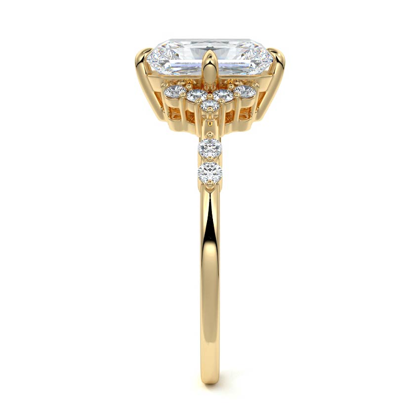 Alessandra radiant graduated side stone lab grown diamond engagement ring in yellow gold