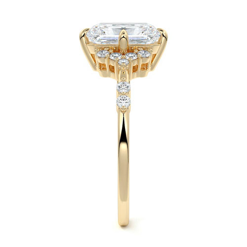 Alessandra radiant graduated side stone lab grown diamond engagement ring in yellow gold