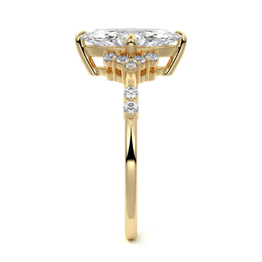 Alessandra - Marquise Yellow Gold Engagement Ring Profile View | Nura Lab