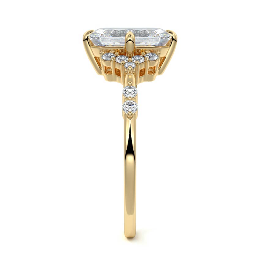 Alessandra - Emerald Cut Yellow Gold Engagement Ring Profile View | Nura Lab