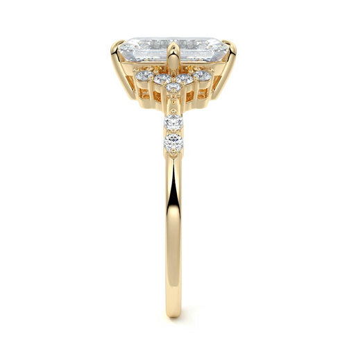 Alessandra - Emerald Cut Yellow Gold Engagement Ring Profile View | Nura Lab