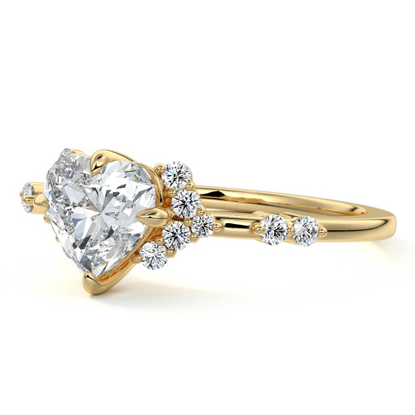 Alessandra - Heart Yellow Gold Engagement Ring Profile View | Nura Lab