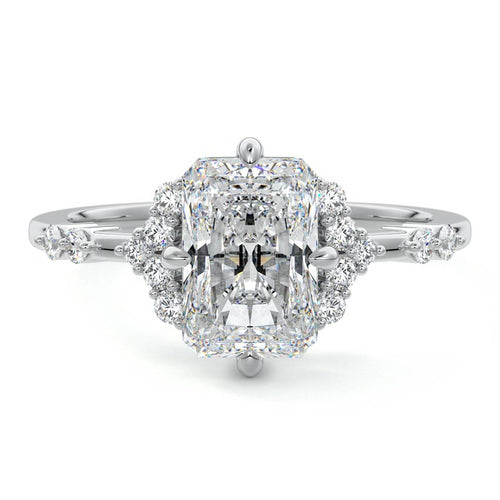Alessandra radiant graduated side stone lab grown diamond engagement ring in platinum