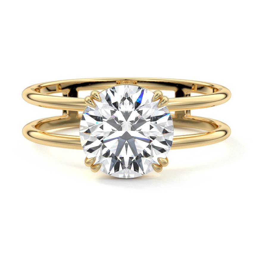 Bruna round double band solitaire lab grown diamond engagement ring in yellow gold