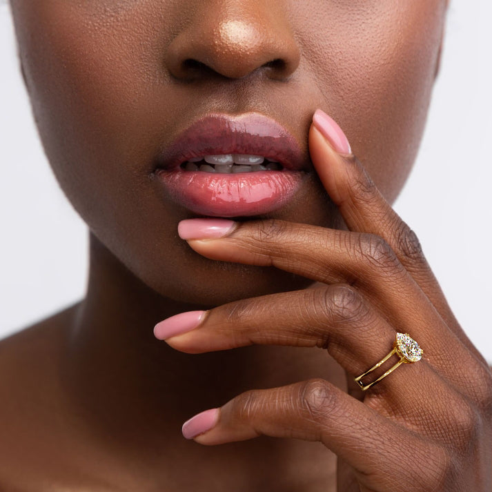 Bruna - Pear Yellow Gold Engagement Ring Angle View | Nura Lab