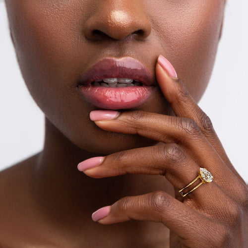 Bruna - Pear Yellow Gold Engagement Ring Angle View | Nura Lab