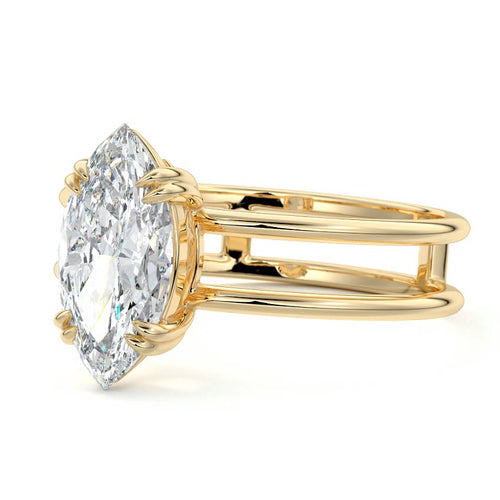 Bruna - Marquise Yellow Gold Engagement Ring Profile View | Nura Lab