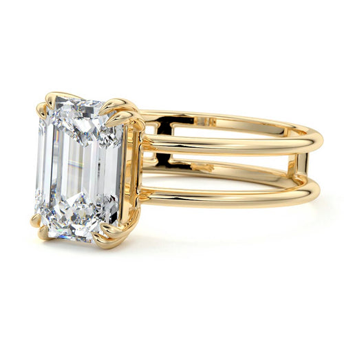 Bruna - Emerald Cut Yellow Gold Engagement Ring Profile View | Nura Lab