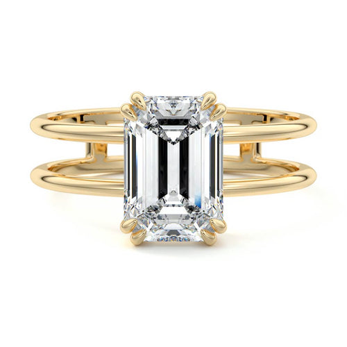 Bruna - Emerald Cut Yellow Gold Engagement Ring Detail View | Nura Lab