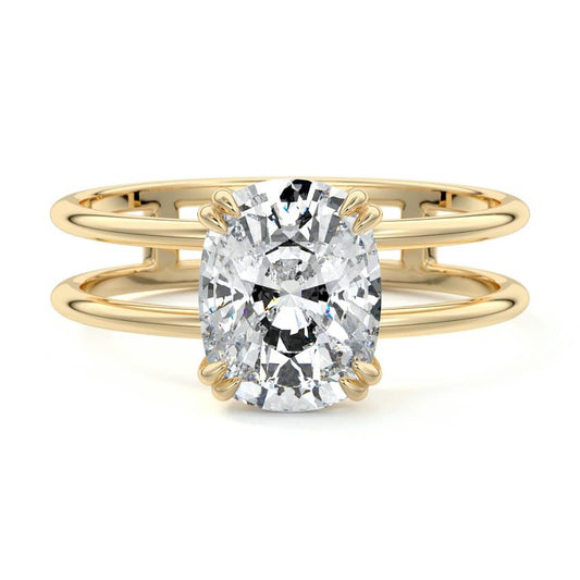 Bruna cushion double band solitaire lab grown diamond engagement ring in yellow gold