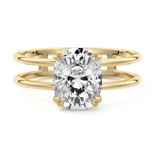 Bruna - Cushion Double Band Solitaire Lab Grown Diamond Engagement Ring