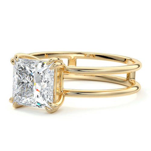 Bruna - Princess Yellow Gold Engagement Ring Profile View | Nura Lab