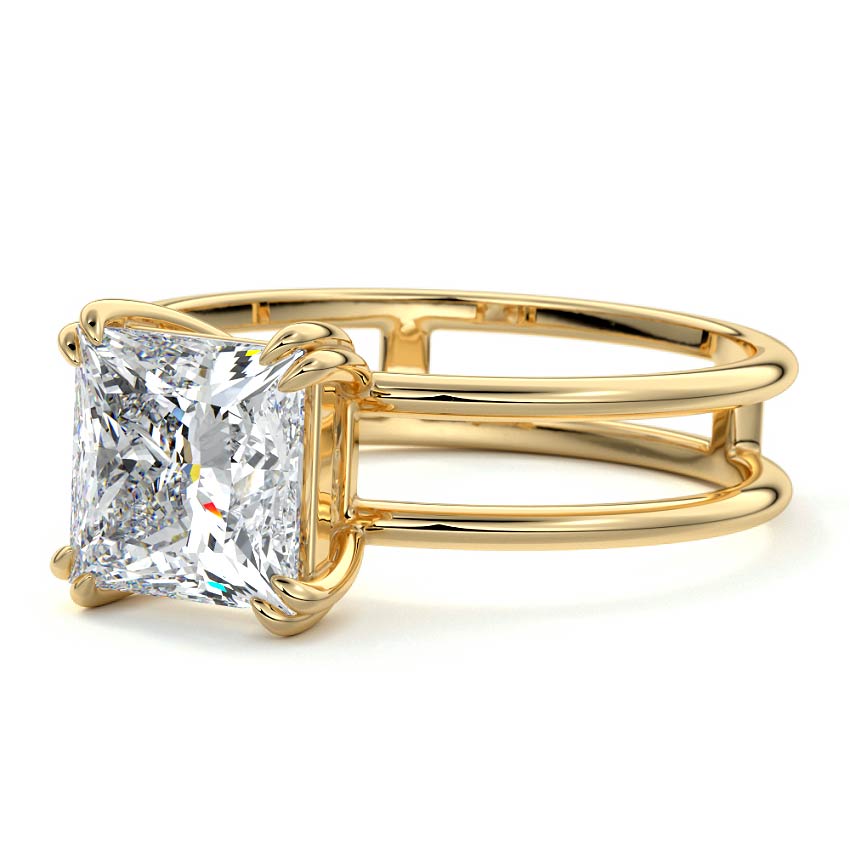 Bruna princess double band solitaire lab grown diamond engagement ring in yellow gold