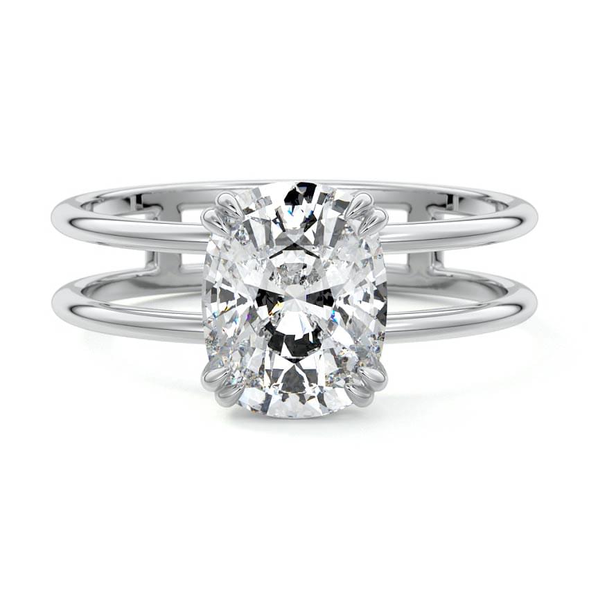 Bruna cushion double band solitaire lab grown diamond engagement ring in white gold