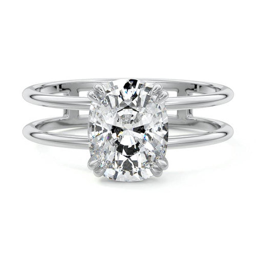 Bruna cushion double band solitaire lab grown diamond engagement ring in white gold