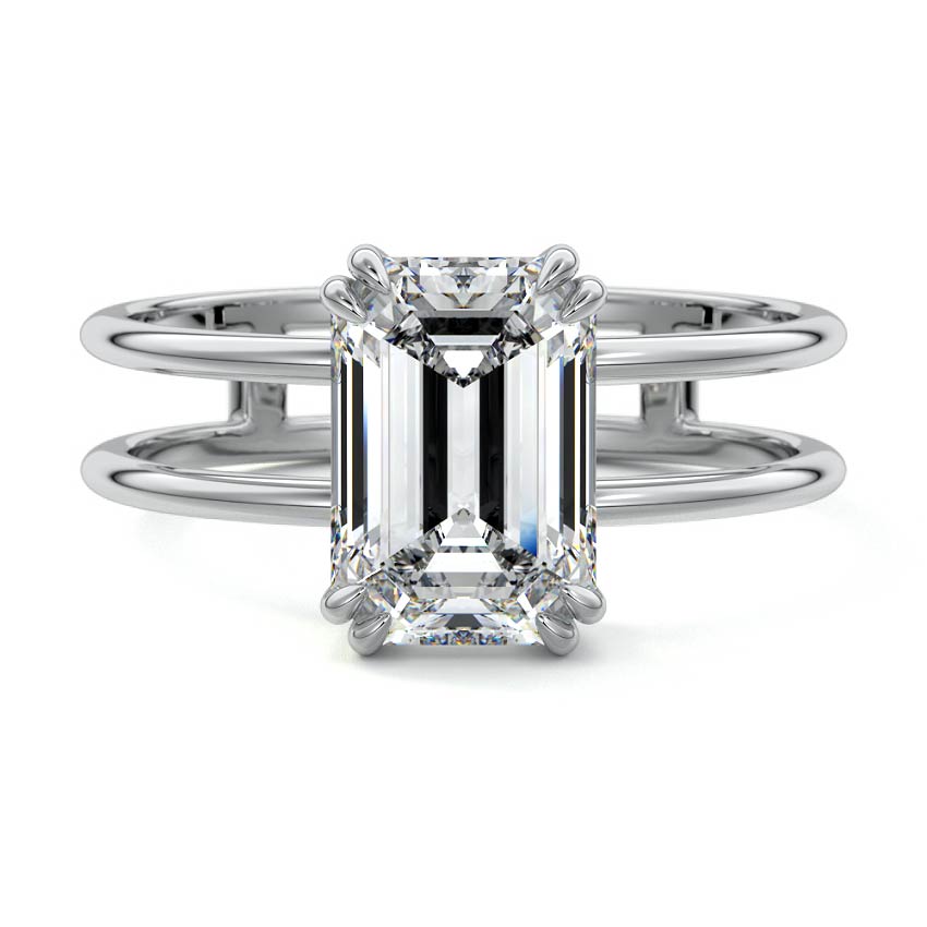 Bruna emerald cut double band solitaire lab grown diamond engagement ring in platinum