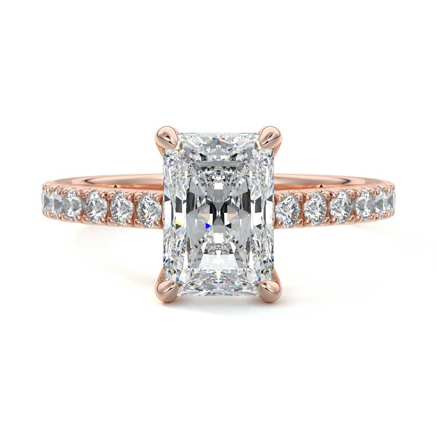 Calista radiant pavé lab grown diamond engagement ring in rose gold