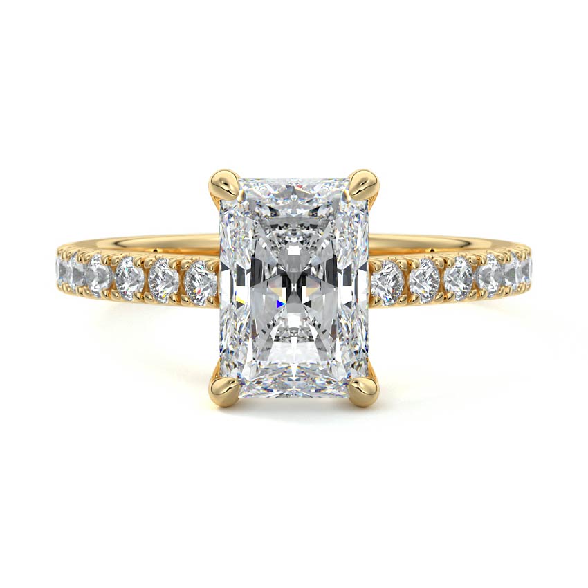 Calista radiant pavé lab grown diamond engagement ring in yellow gold