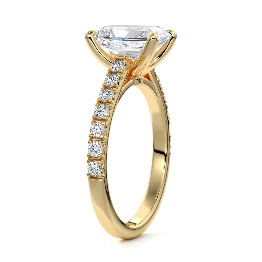 Calista radiant pavé lab grown diamond engagement ring in yellow gold