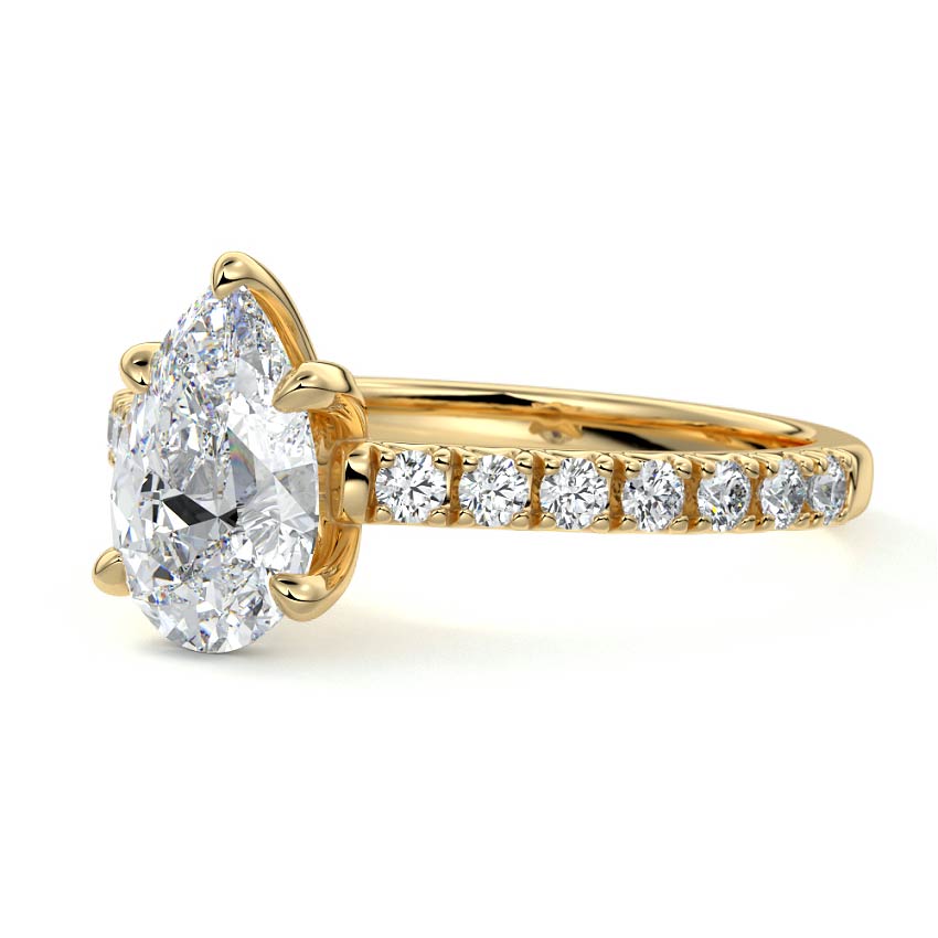 Calista - Pear Yellow Gold Engagement Ring Profile View | Nura Lab