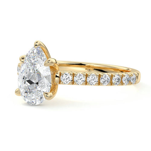 Calista - Pear Yellow Gold Engagement Ring Profile View | Nura Lab