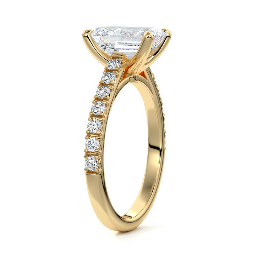 Calista - Emerald Cut Yellow Gold Engagement Ring Side View | Nura Lab