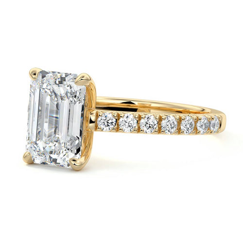Calista - Emerald Cut Yellow Gold Engagement Ring Profile View | Nura Lab