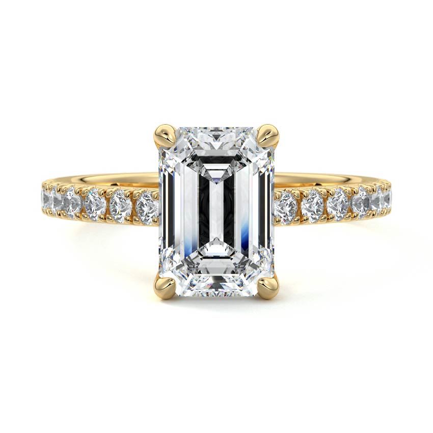 Calista - Emerald Cut Yellow Gold Engagement Ring Detail View | Nura Lab