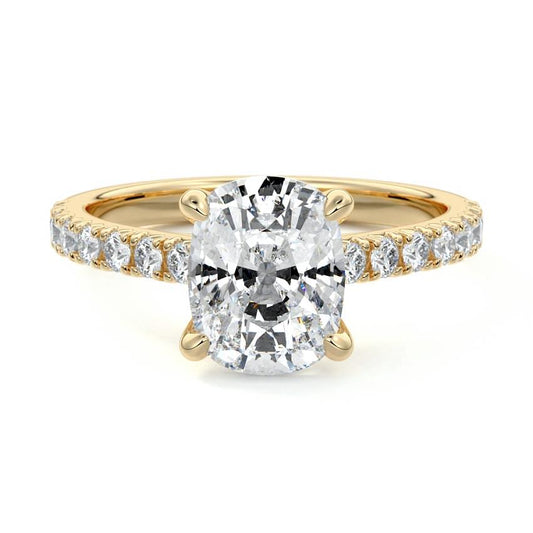 Calista cushion pavé lab grown diamond engagement ring in yellow gold